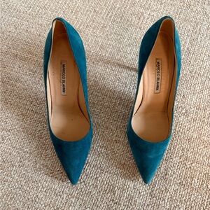 Manolo Blahnik Teal Suede Pumps 38.5